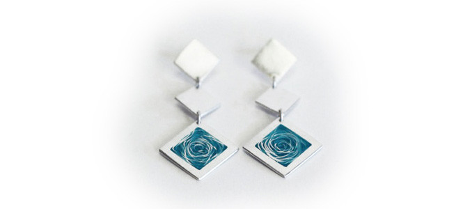 WHIRLPOOL earrings in silver and aqua blue enamel