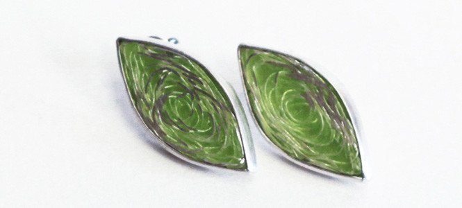 WHIRLPOOL stud earrings in silver and green enamel