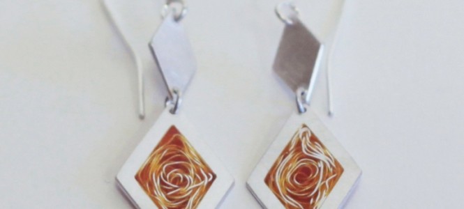 WHIRLPOOL earrings in silver and orange vitreous enamel