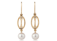 LITTLE HERA 18ct YG diamond & pearl earrings