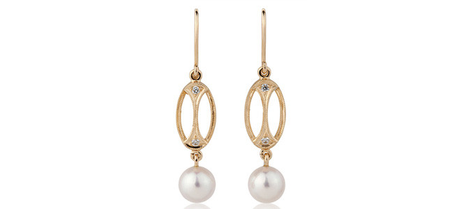 LITTLE HERA 18ct YG diamond & pearl earrings