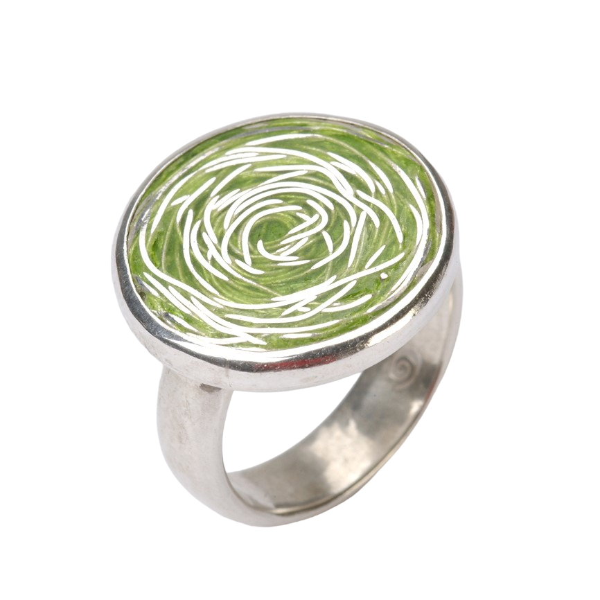 WHIRLPOOL ring in silver and light green enamel